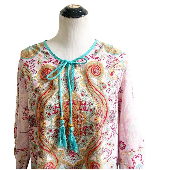 Soft Surroundings Bohemian Tunic Size Large Multi Pattern Colorful With Tassels - Picture 12 of 14
